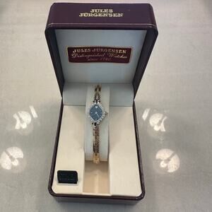 Jules Jurgensen Watch Swiss Diamond Sapphire Bezel Quartz 7112 Vintage NIB